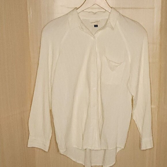 Universal Thread Yellow White Striped Blend Button Down Medium - Picture 1 of 6